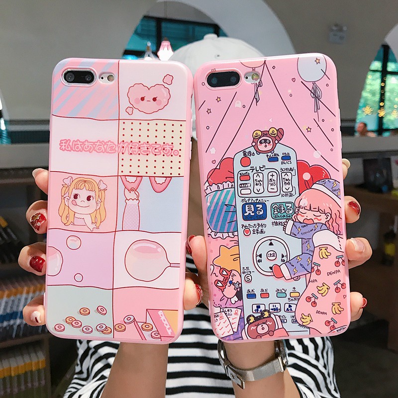 ✥Ins shake sound net red with cute hand-painted powder young girl iPhone 8X phone shell Apple 7Plus cartoon 6splus prot