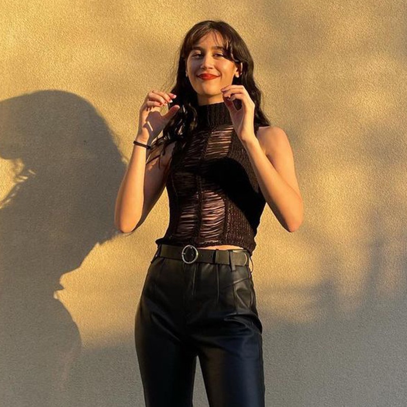 Áo Tank Top Sát Nách Lưng Cao Phối Lưới Thời Trang Đường Phố Cá Tính Cho Nữ