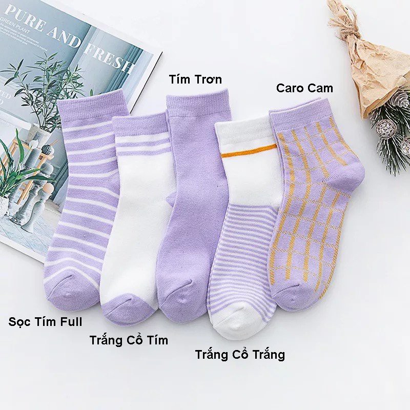 [Mã FASTGRET4 giảm 10% đơn 99K] Combo 5 đôi tất nữ cổ cao tím cực xinh vintage nhẹ nhàng TN61