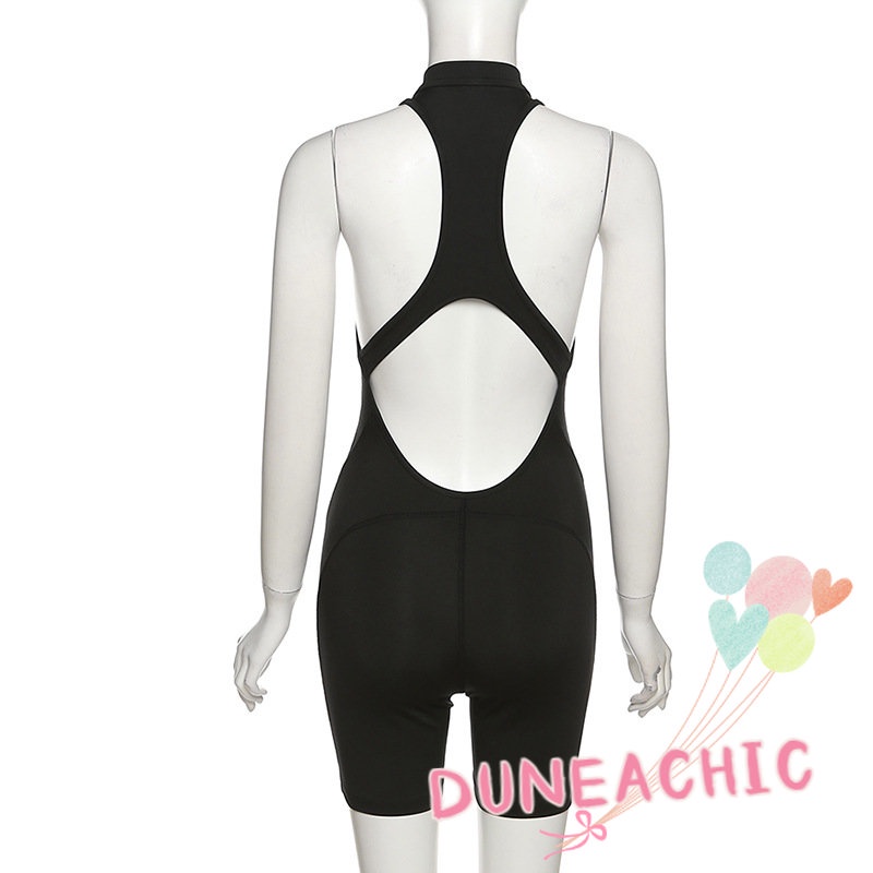 DUNEA Jumpsuit thể thao sát nách màu trơn phối khoá kéo thiết kế hở lưng quyến rũ