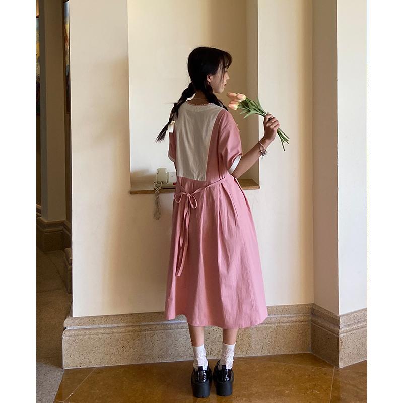 Đầm suông tay ngắn in hình hoa Tulip thời trang Hàn Quốc cho nữ