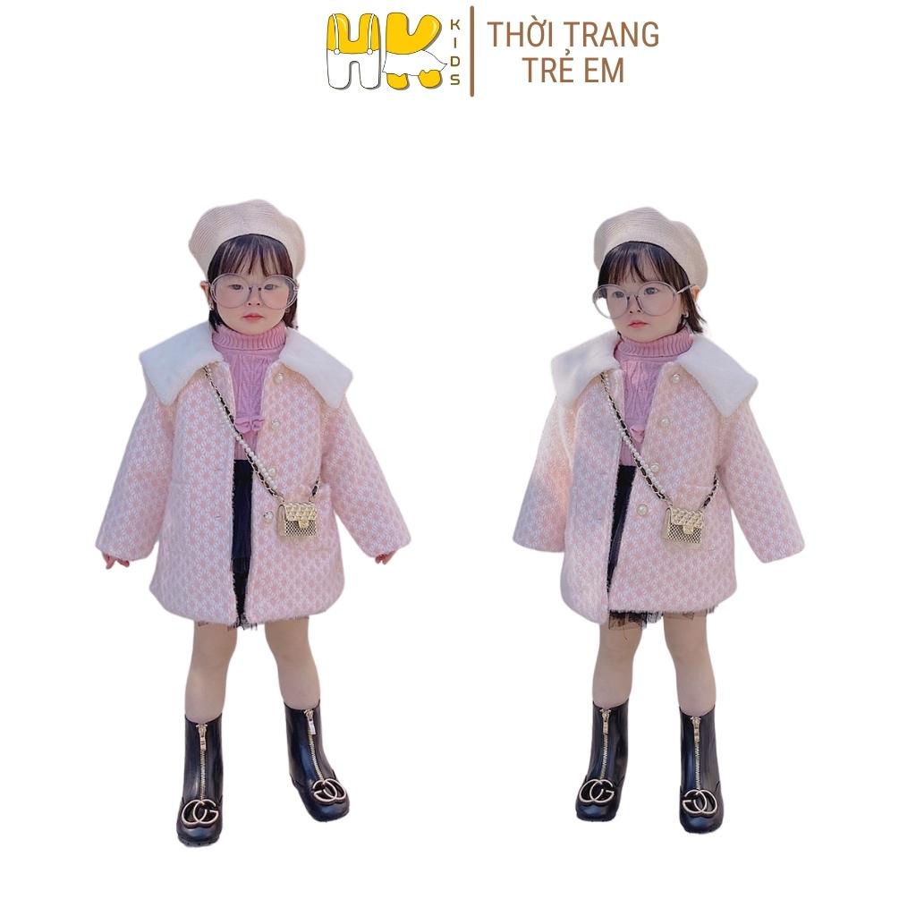 Áo khoác cho bé gái HK KIDS, chất dạ lông thỏ mềm mịn và nhẹ, dày dặn và ấm áp, kiểu dáng Hàn cho bé từ 1 đến 6 tuổi