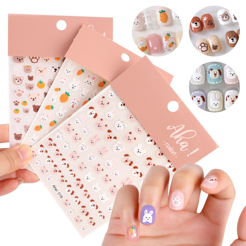 1 Tấm Hình Dán Móng Tay 3D Hoạt Hình Ins Thỏ Gấu Dễ Thương Tự Dính Chống Thấm Trang Trí Móng Nghệ Thuật