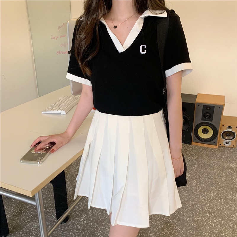 Porozi  Áo Thun Nữ Ngắn Tay Cổ Chữ V Thời Trang Hàn