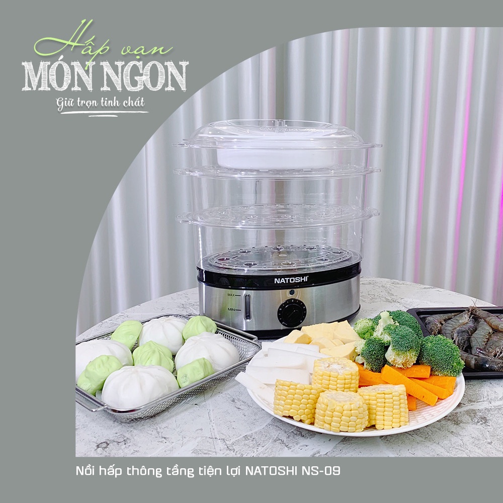 Nồi Hấp Thông Tầng Natoshi NS-09, 3 Tầng Tiện Lợi Chất Liệu Cao Cấp, Bảo Hành 12 Tháng !