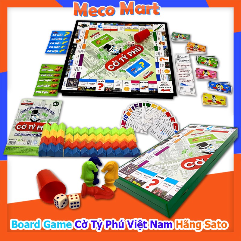 BỘ CỜ TỶ PHÚ VIỆT NAM (Cỡ Lớn, Chính Hãng Sato), Trò Chơi Board Game Bàn Cờ Tỉ Phú Xịn, Đồ Chơi Trí Tuệ Trẻ Em MECO MART