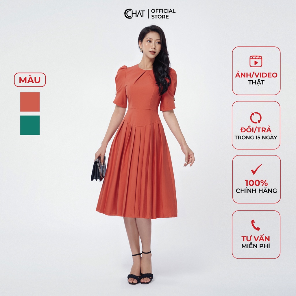 Đầm Nữ 𝐂𝐂𝐇𝐀𝐓 Tay Bồng Xếp Ly Dáng Suông 4 Màu Phong Cách Trẻ Trung Thanh Lịch 12VNS2005XT