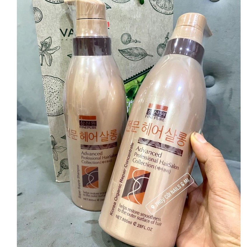 Cặp Dầu Gội Dầu Xả Hàn Quốc FinePure Korea Organic Repair 800ml  - Siêu mượt phục hồi tóc tự nhiên