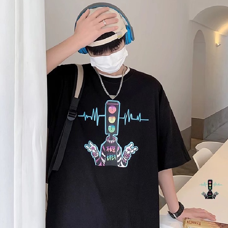 Áo Thun Tay Ngắn Dáng Rộng In Họa Tiết Hoạt Hình Phong Cách Nhật Bản Thời Trang Mùa Hè Cho Nam Và Nữ M-8XL