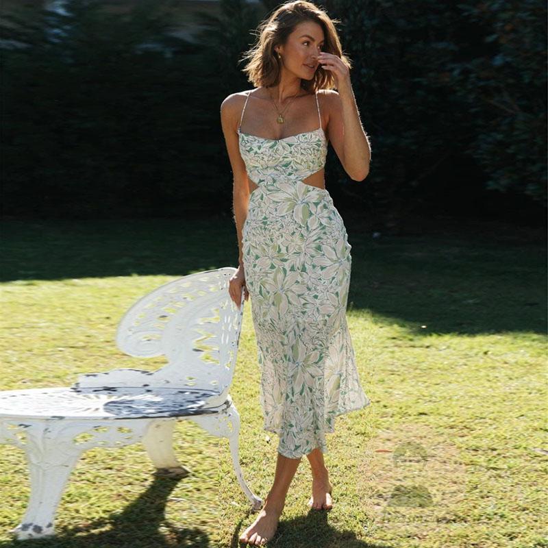 Đầm Hai Dây Mỏng Cổ Vuông In Họa Tiết Hoa Xinh Xắn Dành Cho Nữ