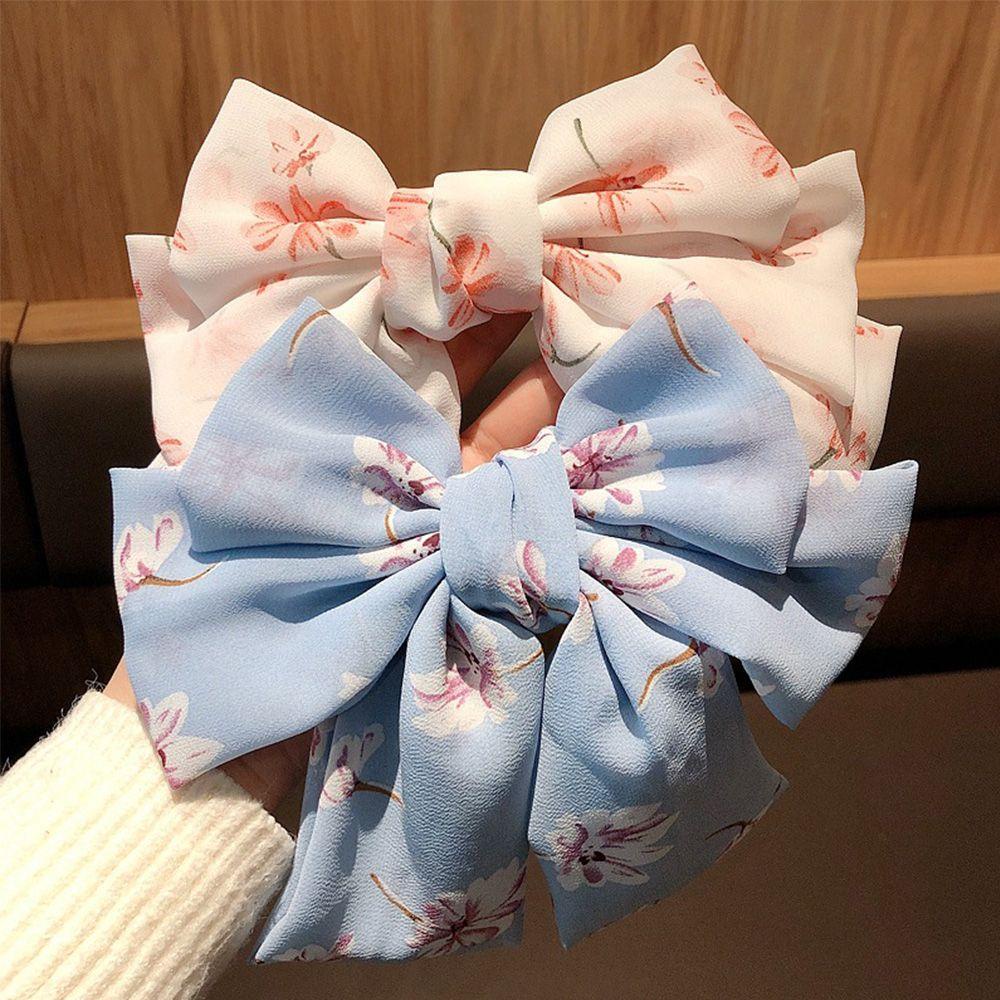 Kẹp Tóc Nơ Vải Chiffon Họa Tiết Hoa Lấp Lánh Thời Trang Cho Nữ