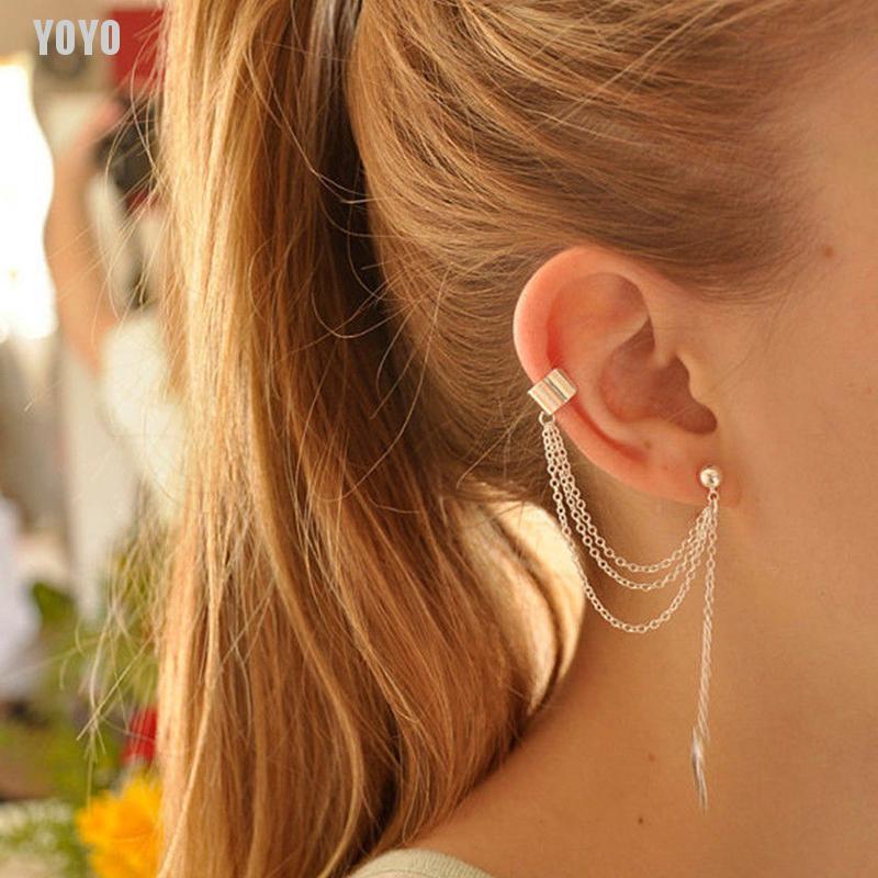 Đôi Bông Tai Dáng Dài Phối Hình Chiếc Lá Thời Trang Cho Nữ