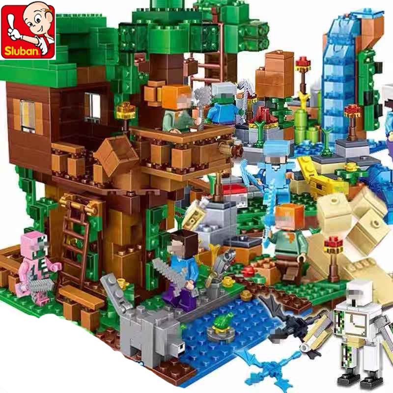 Bộ khối lắp ráp SLUBAN hình ngôi nhà trên cây tuyết cho bé phong cách game lego minecraft sáng tạo độc đáo