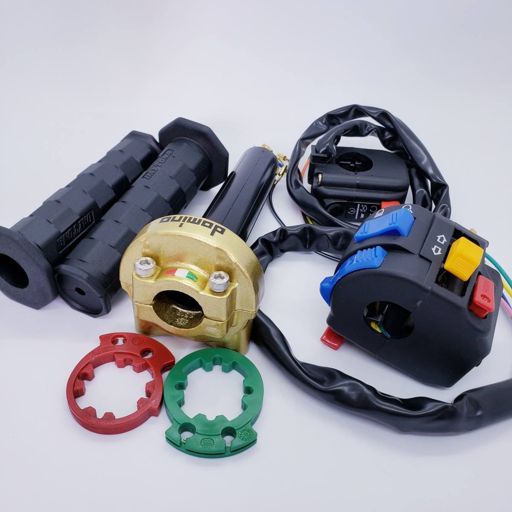 Combo cùm tăng tốc domino 2 dây ga, cùm công tắc fz passing trái phải, 2 bao tay daytona cao cấp gắn xe máy, màu vàng