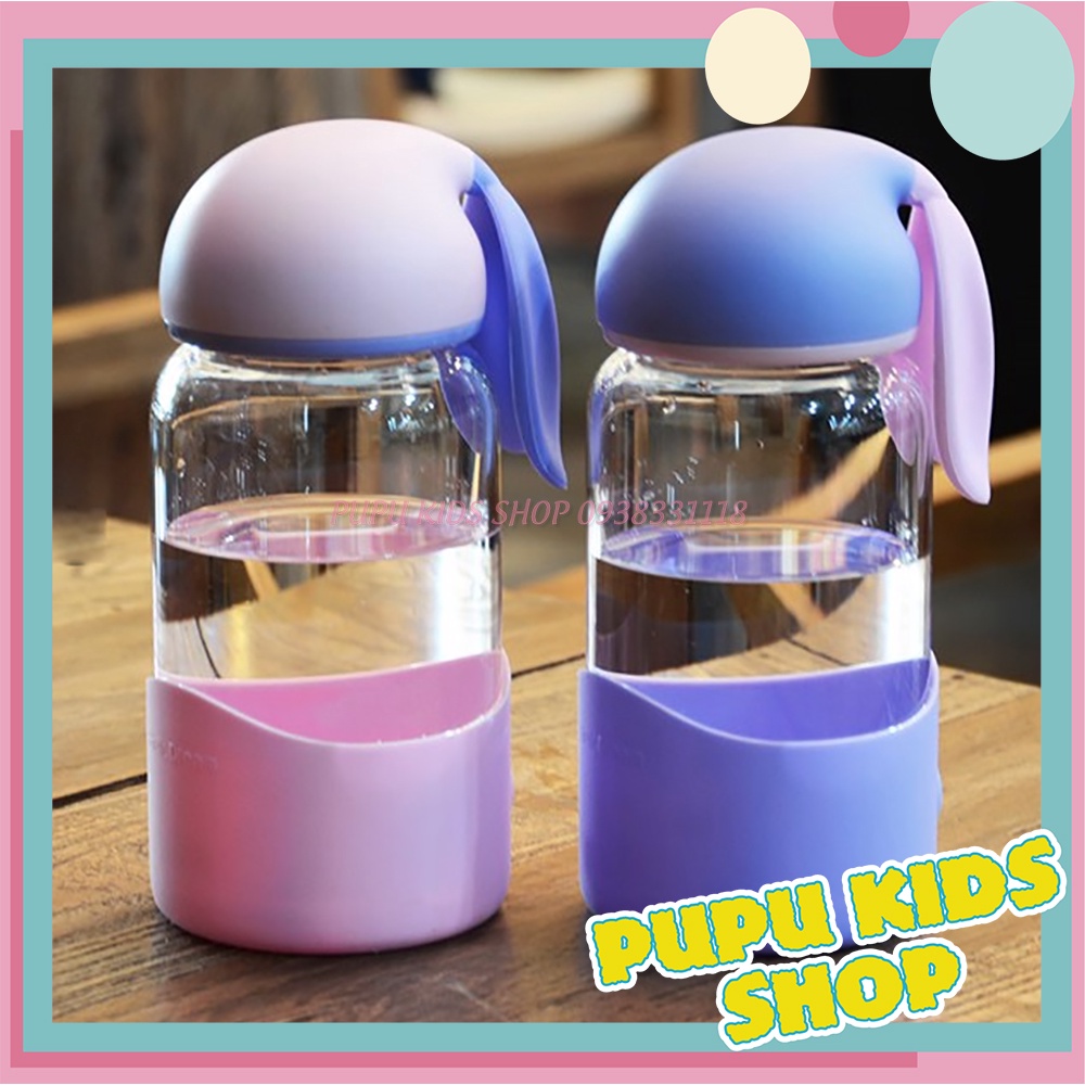 Bình Thủy Tinh, Chai Thủy Tinh Hình Cà Rốt, Tai Thỏ Đựng Sữa, Nước 350ml - PUPU KIDS SHOP