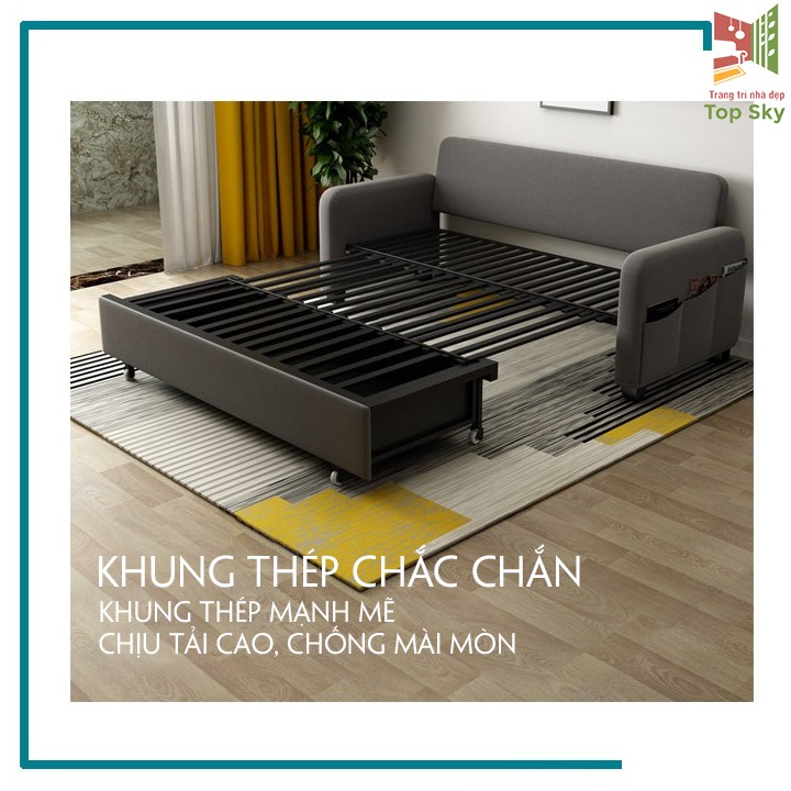 [MUA NGAY CHỜ CHI] GHẾ SOFA KIÊM GIƯỜNG GẤP GỌN, KHUNG THÉP SƠN TĨNH ĐIỆN, CÓ NGĂN CHỨA ĐỒ TIỆN ÍCH, KT 1M6*1M9