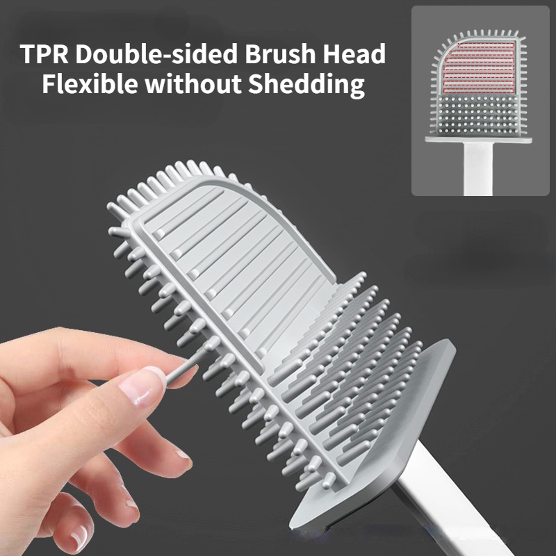 Bộ Bàn Chải Chà Toilet Cán Dài Bằng Cao Su Silicon Mềm Có Đế Gắn Tường / Sàn Nhà