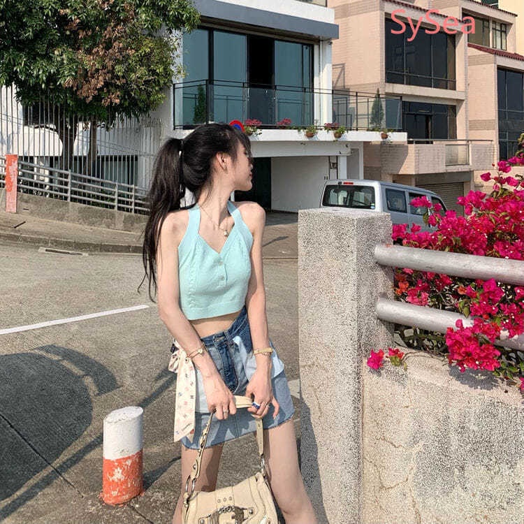 Áo 2 dây dệt kim phong cách mùa hè sành điệu cho nữ