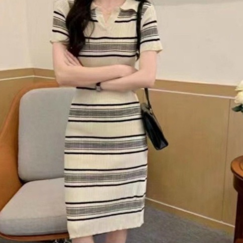 Váy body quảng châu cổ sơ mi chất len tăm co dãn tốt họa tiết kẻ vanmiushop