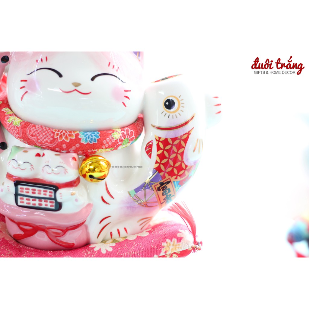 Mèo Jinshi Hồng Cá chép sứ "Kim Vận Chiêu Tài" 20cm (có video sản phẩm) | BigBuy360 - bigbuy360.vn