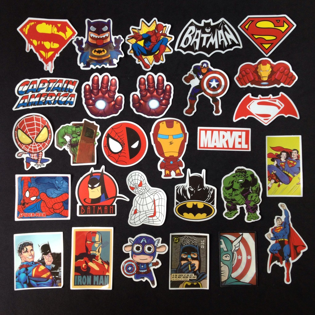 Bộ Sticker dán cao cấp chủ đề MARVEL-DC SIÊU ANH HÙNG - Dùng dán Xe, dán mũ bảo hiểm, dán Laptop, dán Vali...