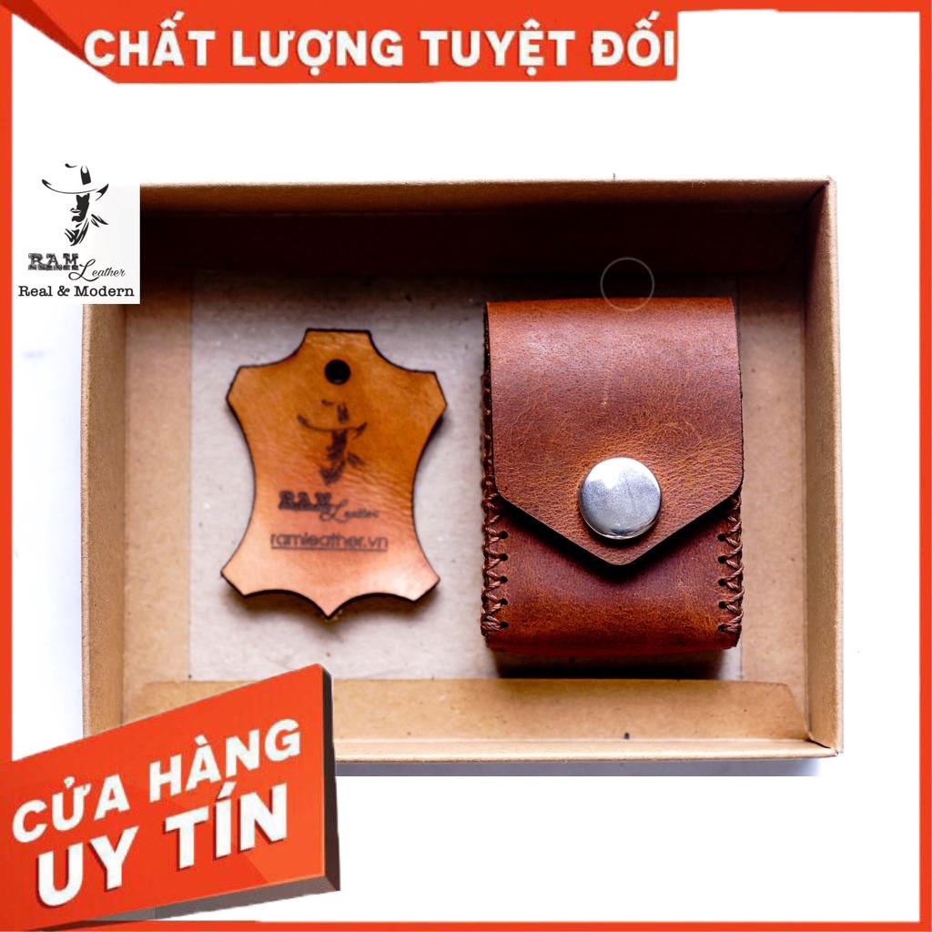 Túi Zippo Da Bò Thật Nâu Đỏ - Ram Leather