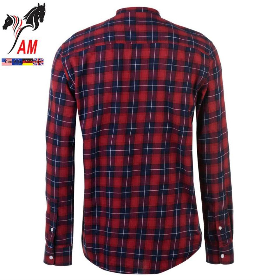 Áo Sơ Mi Nam PIERRE Cardin Grandad Collar Flannel Shirt Mens Cao Cấp ( Red - Size EU - UK)