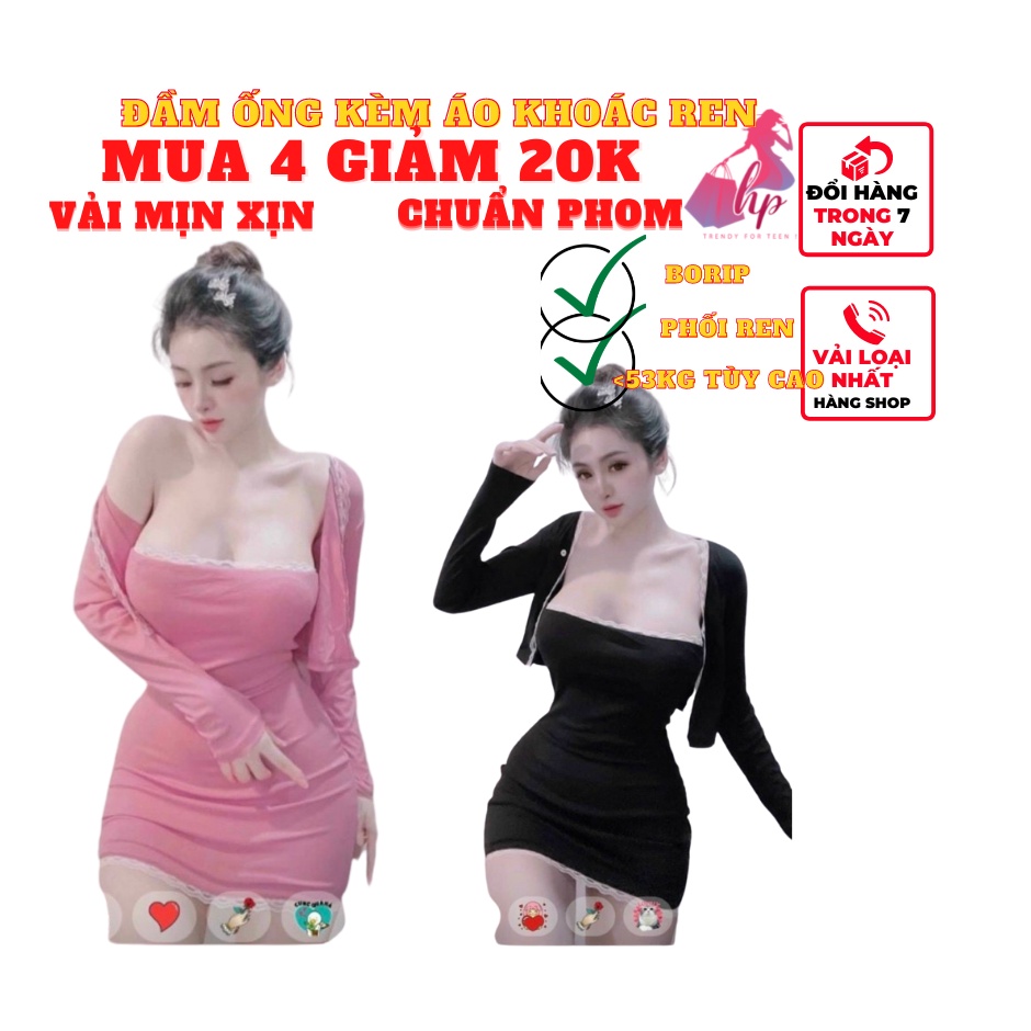 Set đồ nữ sang chảnh đầm ống ôm body kèm áo khoác tay dàiphối ren kiểu hàn quốc thời trang