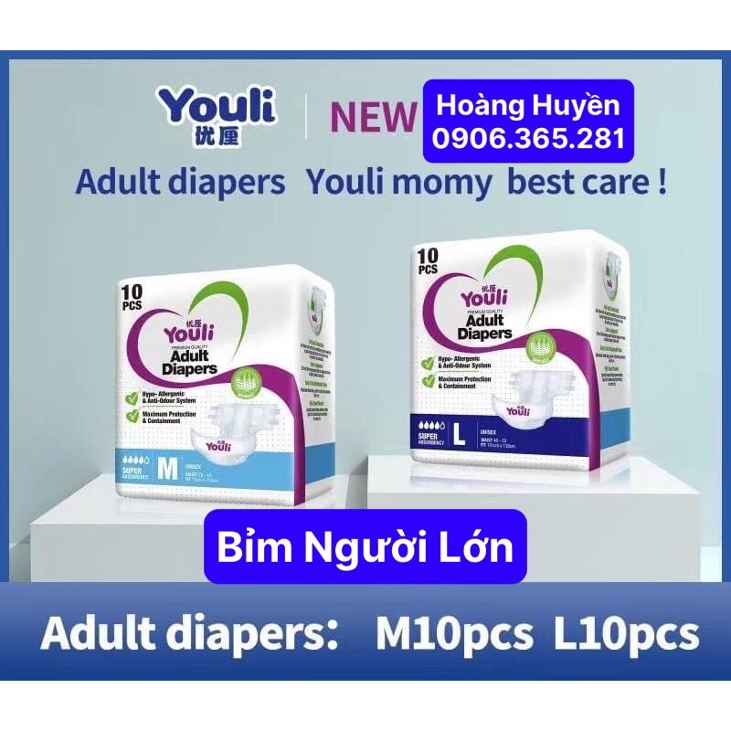 [HCM]Tã/Bỉm Youli dán/quần Người Già M10/L10 cao cấp