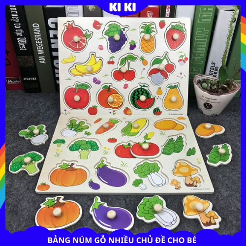 Đồ chơi thông minh cho bé trai, gái 1 2 3 4 5 tuổi. Bảng ghép hình núm gỗ loại đẹp nhiều chủ cho trẻ phát triển trí tuệ