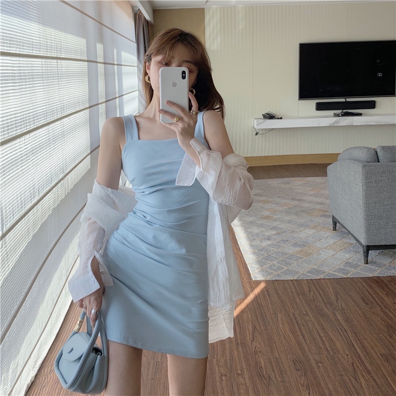 Đầm Ôm Hai Dây Màu Xanh Dương Thời Trang Mùa Hè Mới Cho Nữ | BigBuy360 - bigbuy360.vn