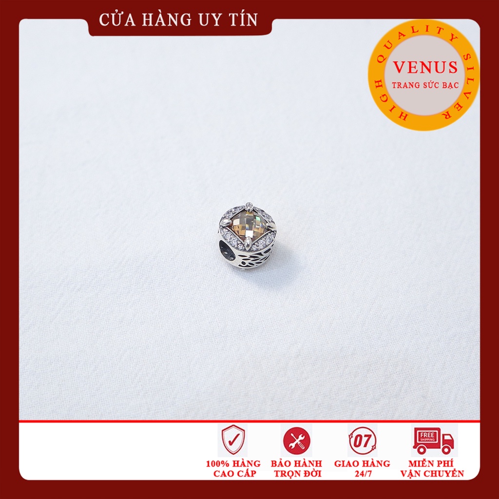 Charm Radiant đá lồi hồng trà- Hàng cao cấp- Trang sức bạc Venus