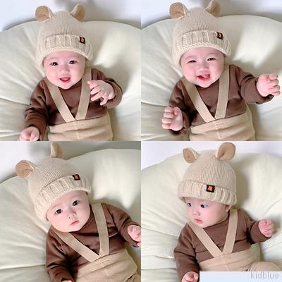 Mũ beanie dệt kim mềm co giãn tai thỏ màu kẹo dễ thương thời trang mùa đông cho bé 0-1 tuổi