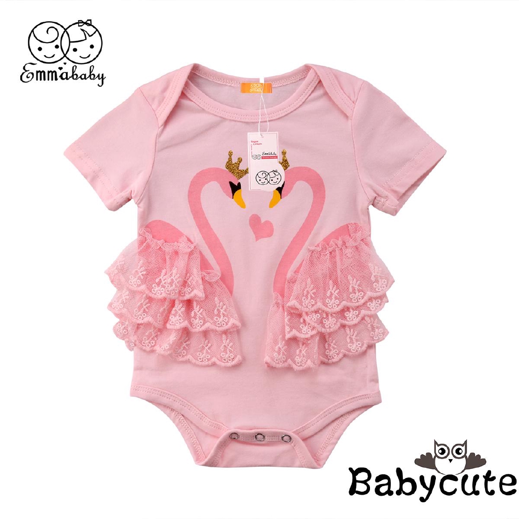 Bộ bodysuit một mảnh sợi cotton hình thiên nga cho bé sơ sinh