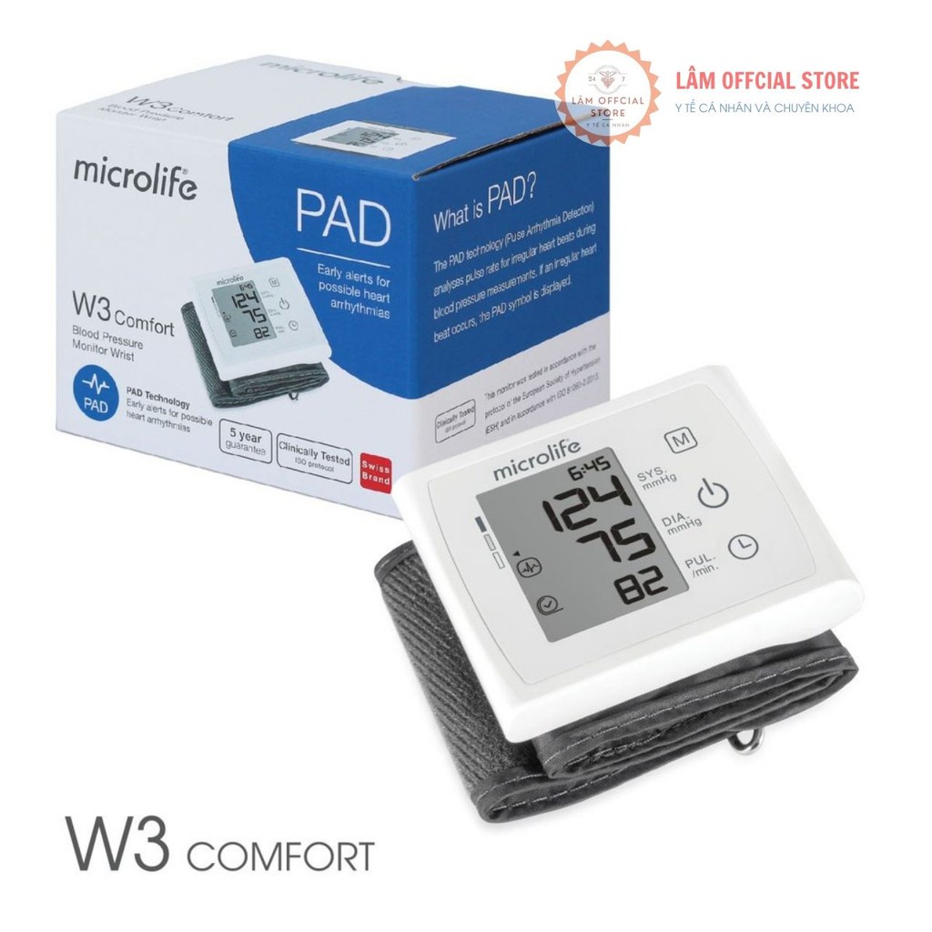 Máy đo huyết áp, máy đo huyết áp cổ tay MICROLIFE W3 COMFORT hàng chính hãng bảo hành 5 năm MDHAW3Comfort