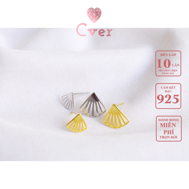 Khuyên tai bạc Cver Silver S925 hình quạt giấy không đối xứng phong cách tối giản KT-D147