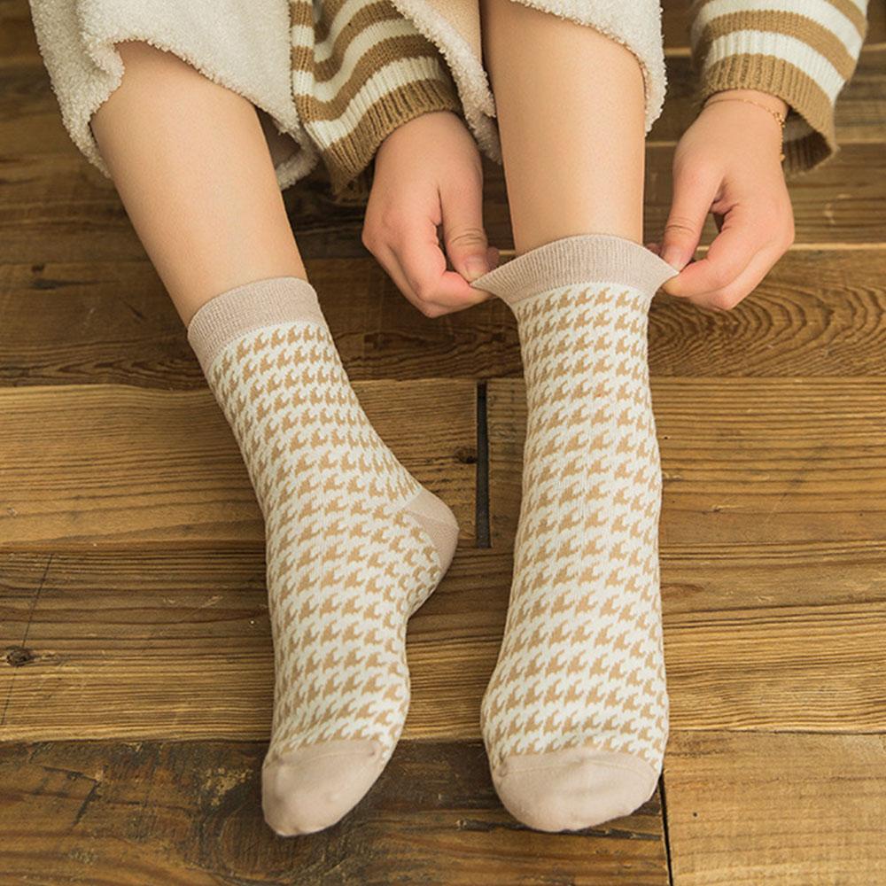 Vớ Mềm Mại Họa Tiết Houndstooth Thoáng Khí Ấm Áp Sáng Tạo Cho Nữ