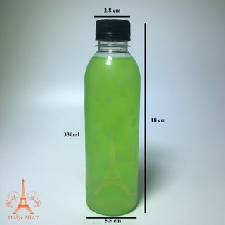 Bộ 100 chai nhựa pet trà sữa tròn nắp đen 330ml