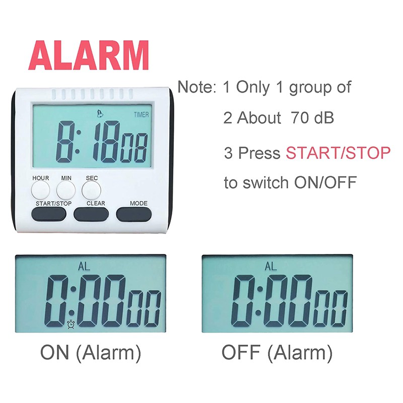 Digital Kitchen Timer 24 Hour Large LCD Screen Alarm Clock with Count Up and Count Down Function (Pack of 8)