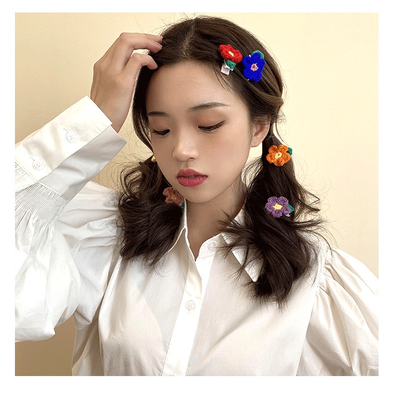 Kẹp tóc len hình hoa nhiều màu sắc dễ thương cho nữ