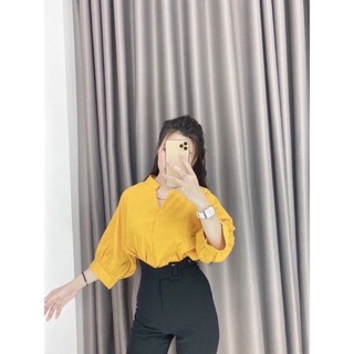 Áo sơ mi cổ trụ kiểu nút sau lưng