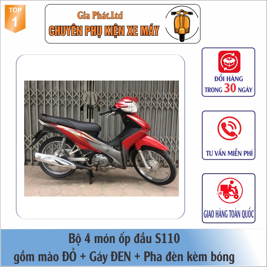 Combo ốp đầu Wave S110  gồm MÀO ĐỎ + GÁY ĐEN + và Pha đèn kèm bóng