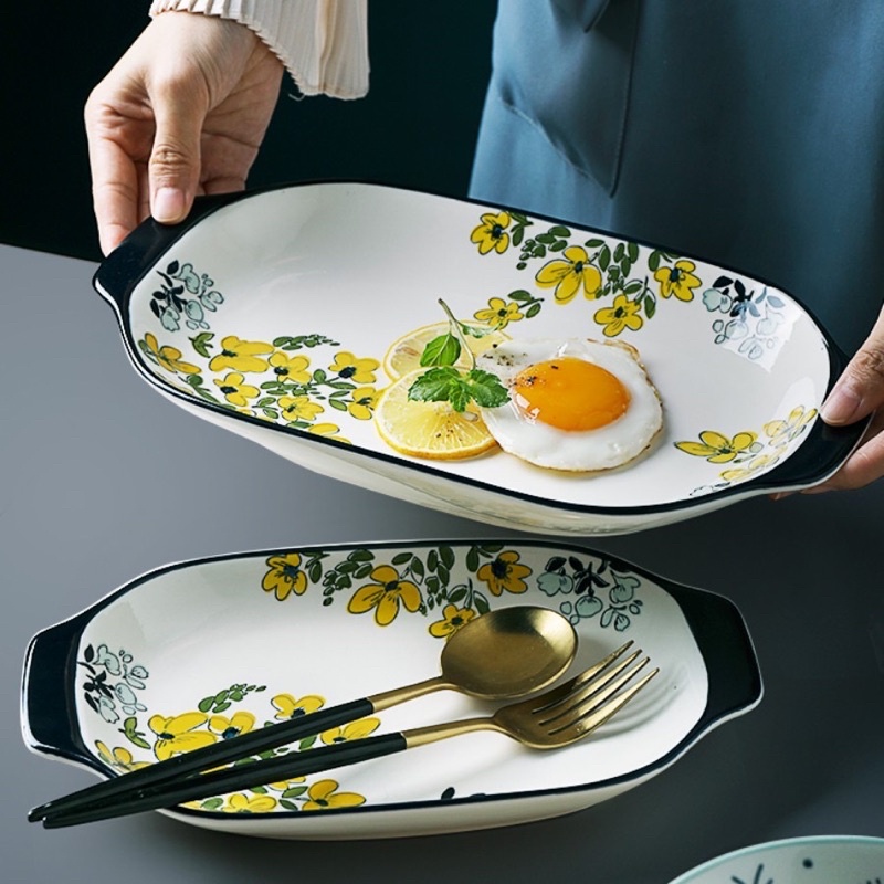 Set bát đĩa ăn sáng họa tiết hoa mai vàng