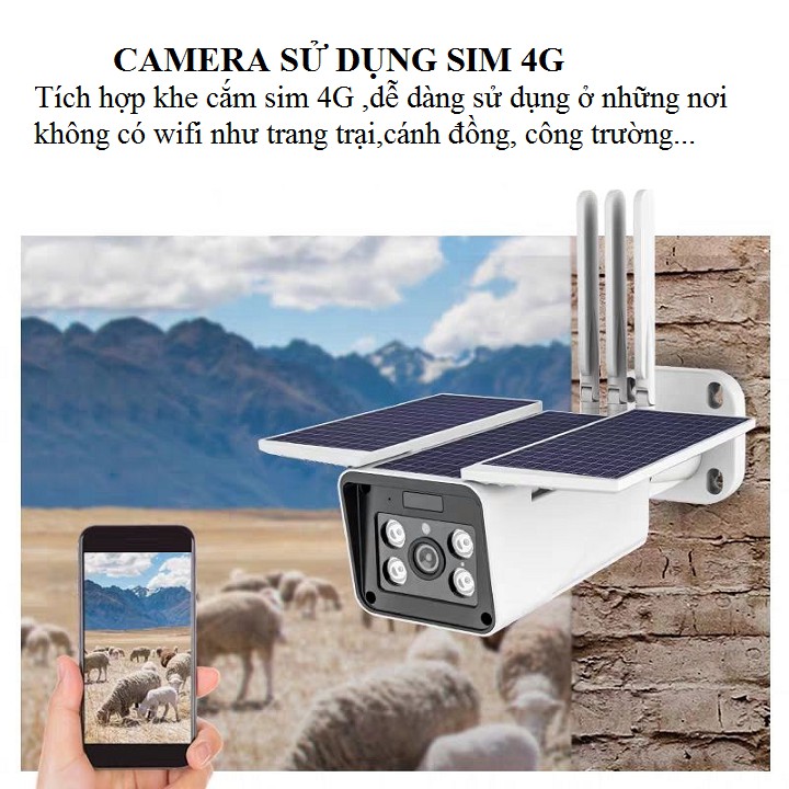 Camera giám sát ngoài trời 4G cảm ứng hồng ngoại dùng năng lượng mặt trời với thiết kế 3 tấm pin không dây