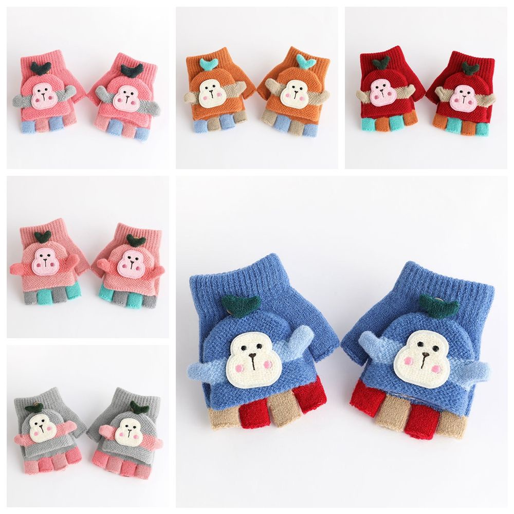 Găng tay dệt kim hở ngón giữ ấm dành cho bé 2-6 tuổi