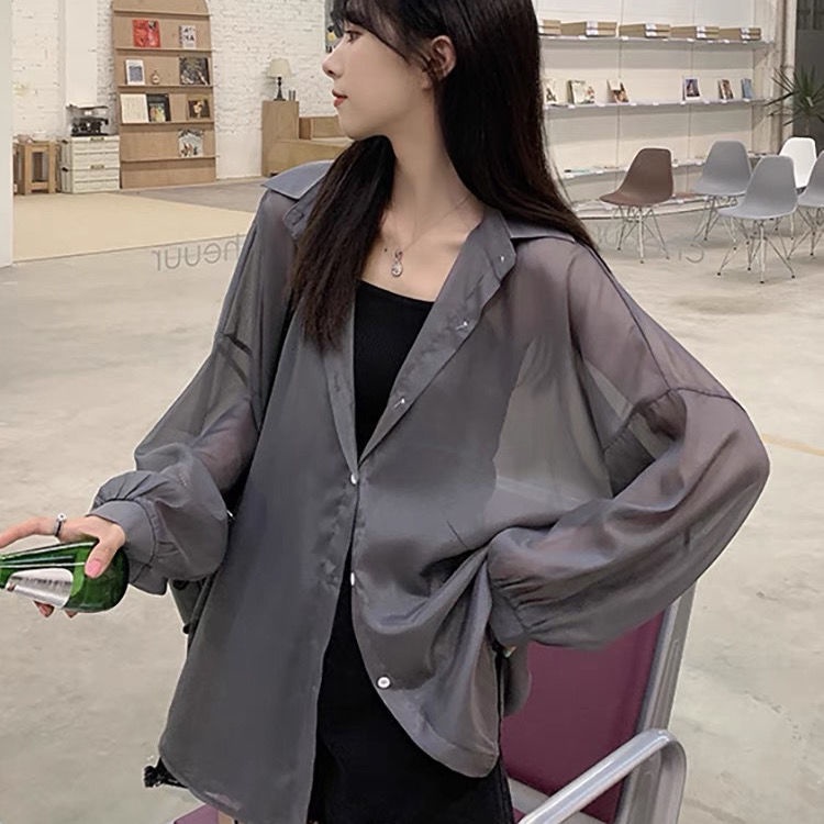 Áo Khoác Sơ Mi Chiffon Mỏng Tay Dài Màu Trơn Phong Cách Thời Trang Mùa Hè Mới Dành Cho Nữ AT1062