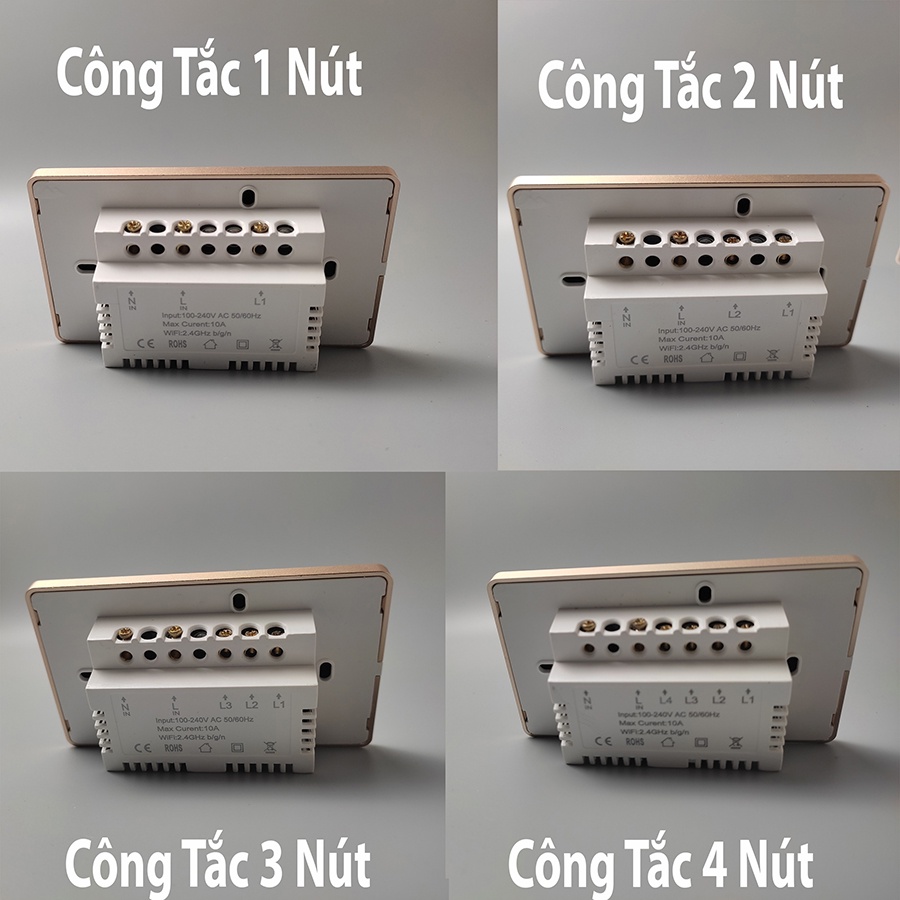 Công Tắc Cảm Ứng Thông Minh 1,2,3,4 - Kết nối WiFi- Mặt Kính,Viền Vàng ONMI Chính Hãng, BH 1 đổi 1. 2 màu Đen/Trắng