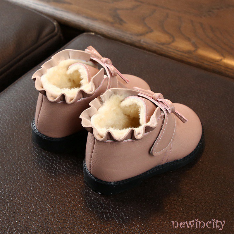 Giày Bốt Da Phối Nơ Xinh Xắn Cho Bé Gái