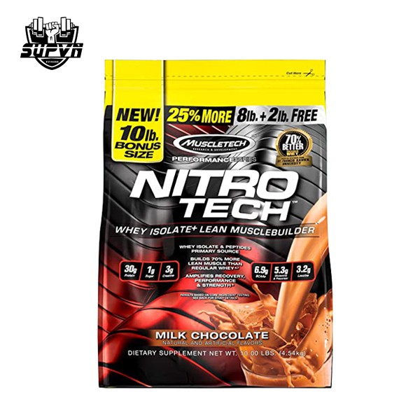 Nitro Tech 10Lbs sữa tăng cơ Muscle tech Thực phẩm bổ sung tập gym -Hỗ trợ tăng cơ, tăng sức bền và sức mạnh NitroTech M