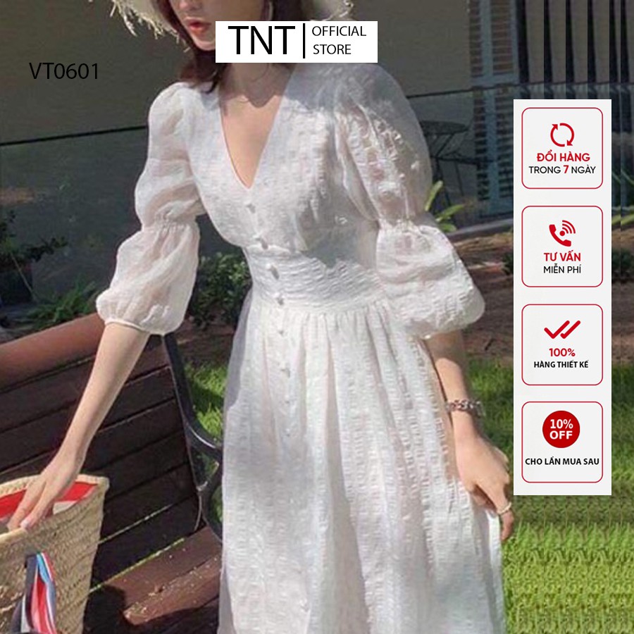 Đầm nữ dự tiệc trắng maxi thiết kế TNT - Váy trắng nữ body dài 2 lớp cổ tim tay lỡ
